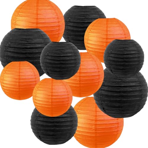 Black and Orange Paper Lanterns Set of 12 Halloween Hanging Decorations