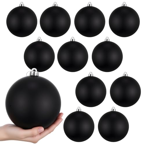 Poen 12 Pack 6 Inch Extra Large Black Christmas Ball Ornaments Jumbo Holiday Decorations