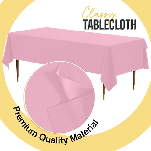 Pink Disposable Plastic Tablecloth 54x108 Inches - Thicker 66% 12 Pack