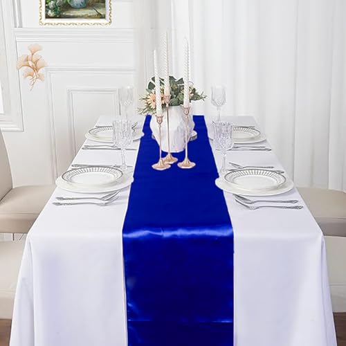 10 Pack Royal Blue Satin Table Runners 12x108 Inches for Weddings & Parties