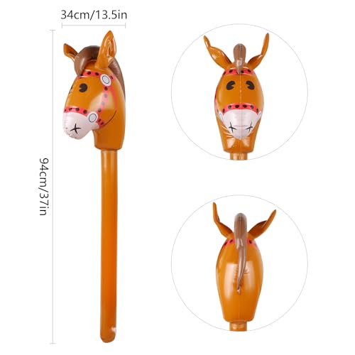 2PCS Inflatable Pony Stick Horse for Party Decorations and Costumes - Brown, 37 Inches