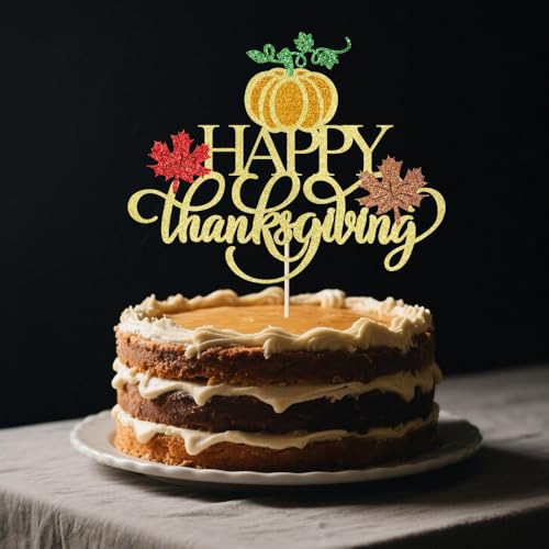 Thanksgiving Cake Topper - Fall Pumpkin Maple Leaves Decoration - Happy Thanksgiving Variation
