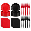 Red and Black Disposable Paper Dessert Plate & Napkin Set for Parties