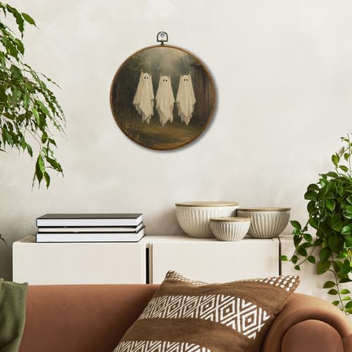 Moody Halloween Ghost Wall Art - Round 10x10in Wall Decor with Little Devil Variation