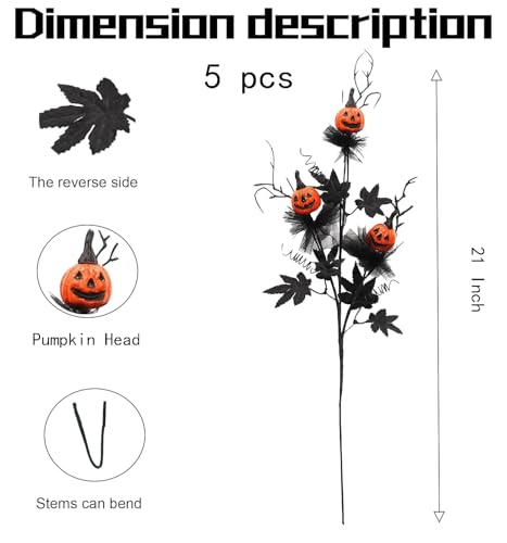 Yellow Artificial Pumpkin Maple Leaf Flowers - 21 Inch Halloween Decor Set of 5