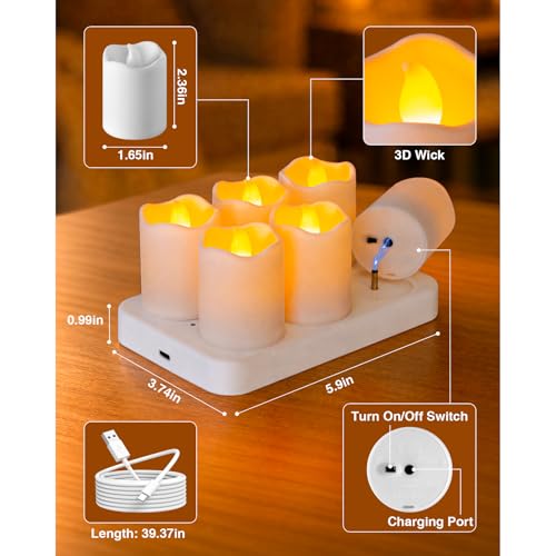 Rechargeable Flameless Votive Candles with Remote & Timer Set of 6 - Home Decor