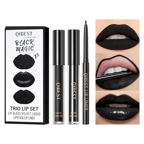 Black Magic 3-in-1 Lipstick Set for Halloween and Gothic Makeup - Long Lasting & Waterproof