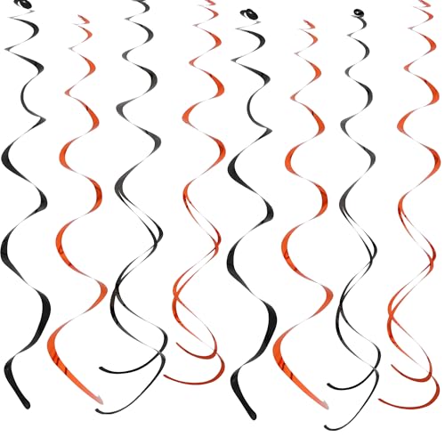 Halloween Birthday Hanging Swirl Decorations Set - Black and Orange, 20 Pieces