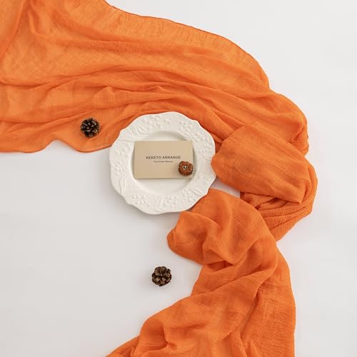 3Pcs Fall Orange Cheesecloth Table Runner 120 Inch - Rustic Home Decor