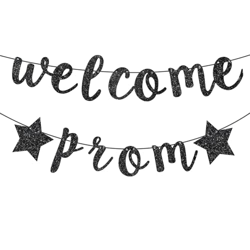 Black Glitter Prom Banner Decoration - Graduation Welcome Sign Party Decor