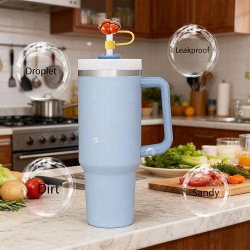 Silicone Straw Topper for Stanley 30oz & 40oz Tumblers - Autumn Squirrel Design