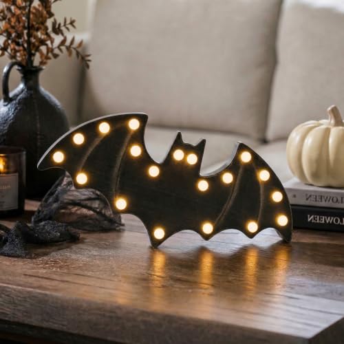 FestalMart Wooden Bat Light Up Halloween Decor - Black, Tabletop & Wall