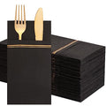 Black Disposable Napkins with Built-in Flatware Pocket - 100 Pack