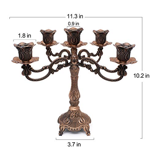 Red Bronze Tulip Style 5-Candle Metal Candelabra - 10.1 Inch Tall for Wedding & Home Decor