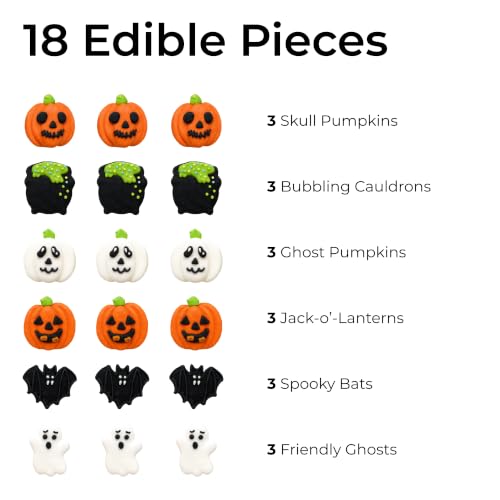 Halloween Cake Decorations Edible Cauldrons & Ghosts Set - 18 Count - Royal Icing