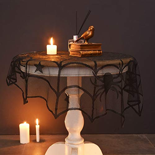 Halloween Spider Web Table Cover - Round Black Lace Tabletop Decoration