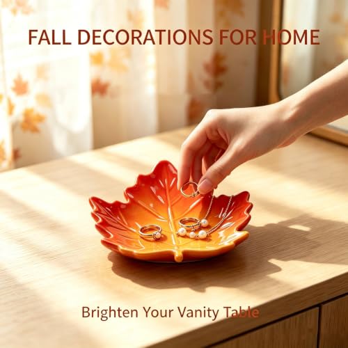 Autumn Maple Leaf Ceramic Trinket Tray - Fall Decor Jewelry Dish - Marple Leaf