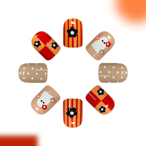 Halloween Press On Nails Short Square Polka Dot Ghost Fake Nails - Variation 3