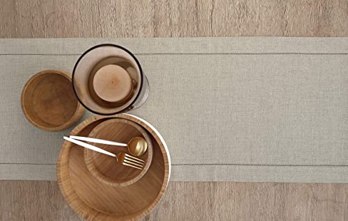 Pure Linen Table Runner 14 x 144 Inches Natural Hemstitch - Handcrafted