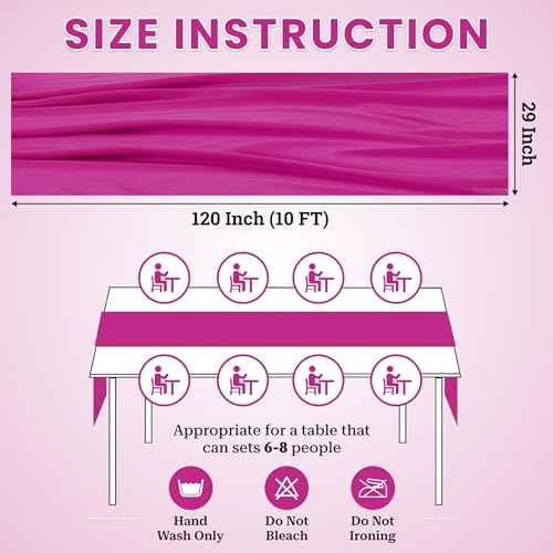 10ft Long Magenta Chiffon Table Runner Set of 12 with Satin Ribbon Ties for Weddings
