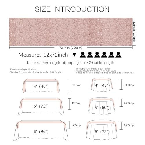 Rose Gold Table Runners 10 Pcs - Sequin Party Decor for Weddings & Events