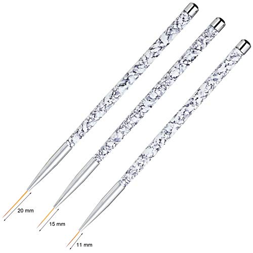 Nail Art Liner Brush Set - 3 White Fine Striping Brushes for Short Strokes & Details
