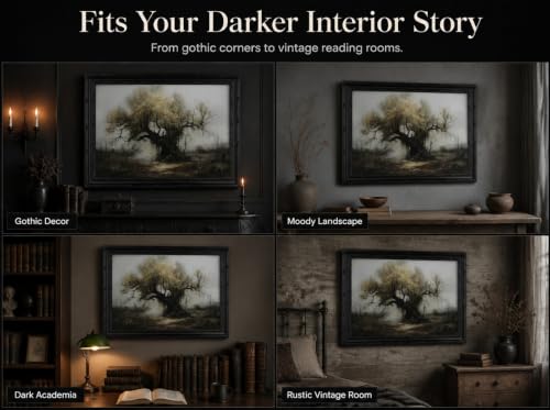 Dark Old Tree Gothic Wall Art - 24x16 Inch Framed Landscape Decor
