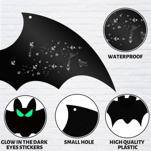 Halloween Hanging Bat Decorations Set with Glowing Eyes - Outdoor Waterproof Plastic Bats, 18 Pieces