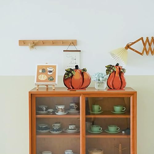 Wood Pumpkin Decor Set of 3 Fall Tabletop Centerpieces - Harvest Thanksgiving Halloween