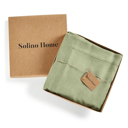 Pure Linen Tablecloth 54 x 72 Inches - Olive Chambray, Handcrafted, OEKO-TEX Certified
