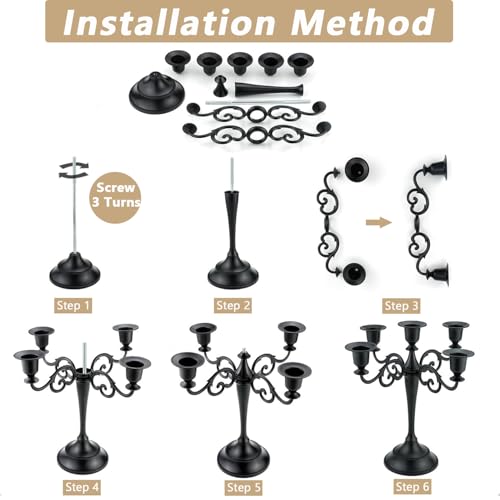 Matte Black 5-Arms Metal Candelabra Candle Holder - Vintage Gothic Taper Stand