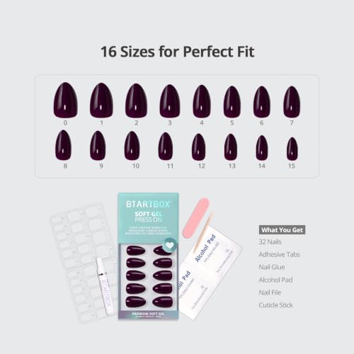 BTArtbox Press On Nails Short Almond Dark Purple 32Ct - Poison Potion Variation