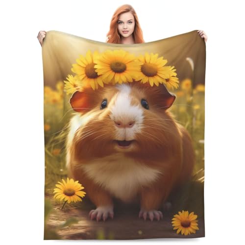 Guinea Pig Blanket 60x50 Inches - Soft Flannel Plush Throw for Kids & Pets - Sunflower Print Variation of Guinea Pig01