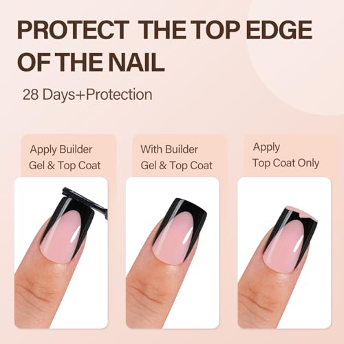 Deep French Gel Fake Nails Short Square Black French Tips - 150Pcs