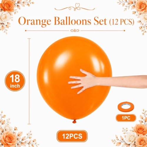 Large Orange Balloons 18 Inch - 12 Pack with Ribbons for Party Decorations