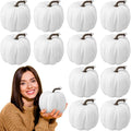 12 Pack 6-Inch Velvet Artificial Pumpkins for Fall Halloween Thanksgiving Home Decor - White