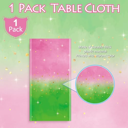 1pcs Pink and Green Witch Party Tablecloth - 54x108 Inch Disposable Rectangular Cover - Kids Baby Shower Birthday Decorations