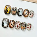 Halloween Short Square Press On Nails - Pumpkin & Ghost Halloween Design, Yellow & Black Variation 26