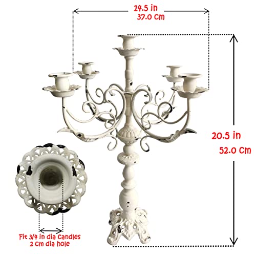 Vintage White 17-Inch 5-Arms Cast Iron Candlestick Holders for Taper Candles