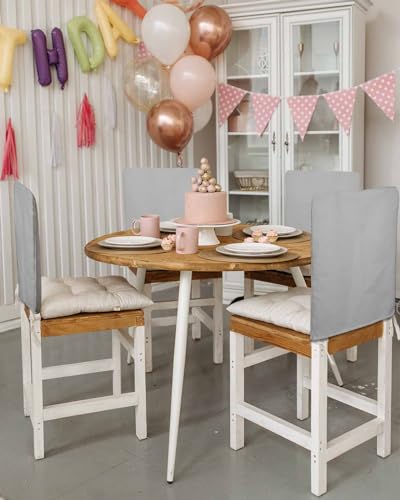 8 Pcs Grey Linen Chair Back Covers for Dining Room - Rustic Modern Protectors