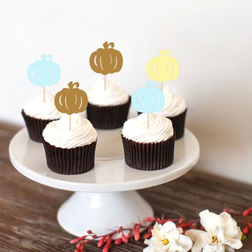 Pumpkin Cupcake Toppers Glitter Picks - Fall Harvest Party Decorations - 24 Pcs - Pumpkin-1