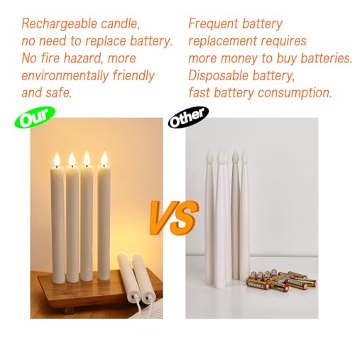 9Pcs Rechargeable Flameless Taper Candles with Remote & Timer - White LED Flickering Candle Sticks for Home Wedding Halloween Christmas Decor