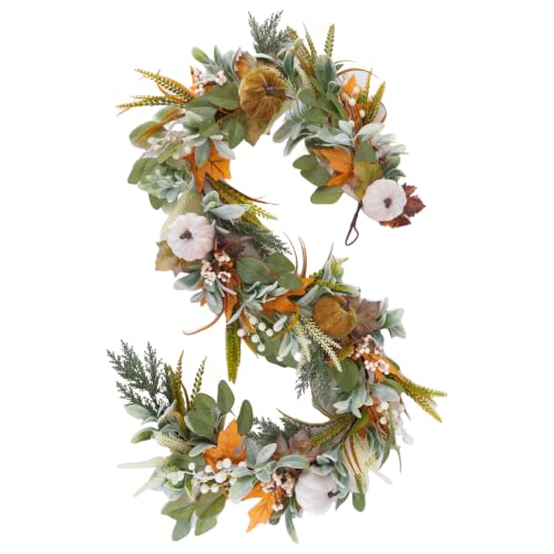 Fall Garland with Velvet Pumpkin Leaves for Mantle & Fireplace Decor