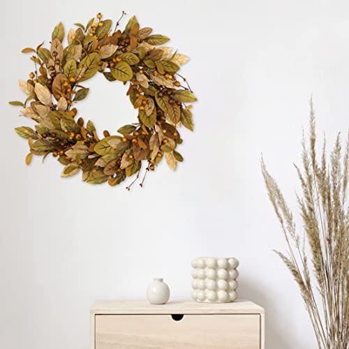 Fall Wreath 20 Inch Autumn Front Door Decor with Magnolia Leaves and Pomegranate