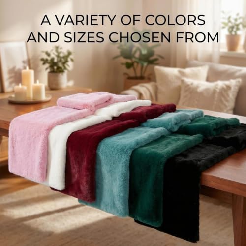 Black Faux Fur Table Runner 48 Inch Long, Fluffy Shaggy Decor - Variation: Black / 11.8 x 47.2 inch