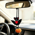 Halloween Crochet Bat & Pumpkin Car Mirror Hanging Decor - Spooky Gothic Interior Ornament