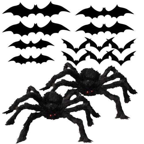 Halloween Spider and Bat Decorations Set - 14 Pcs Spooky Wall & Table Decor for Party & Home