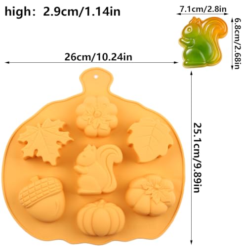 Fall Harvest Silicone Chocolate Molds - 7 Cavity Pumpkin Squirrel Leaf Acorn