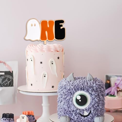 Halloween First Birthday Cake Topper - Spooky One Pumpkin Gold Glitter Decoration
