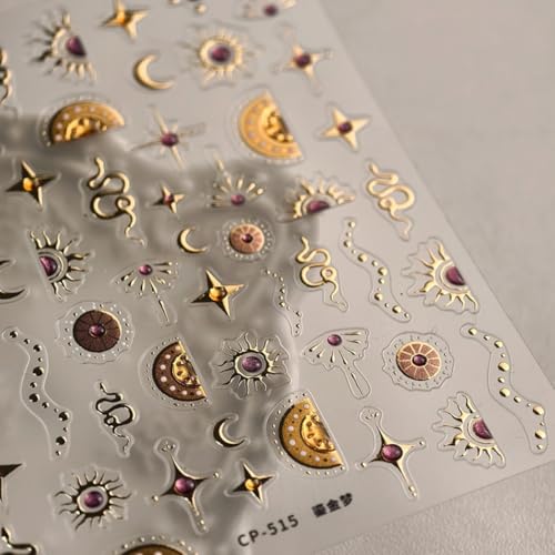 Self-Adhesive 5D Embossed Snake Nail Stickers - Style 10 Gold Decor